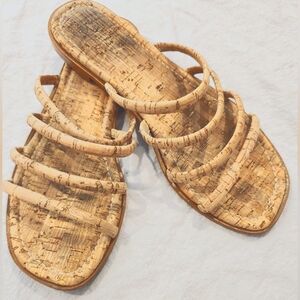 Schutz Cari Natural Slip On Open Toe Strappy Square-Toe Silhouette Flat Sandals